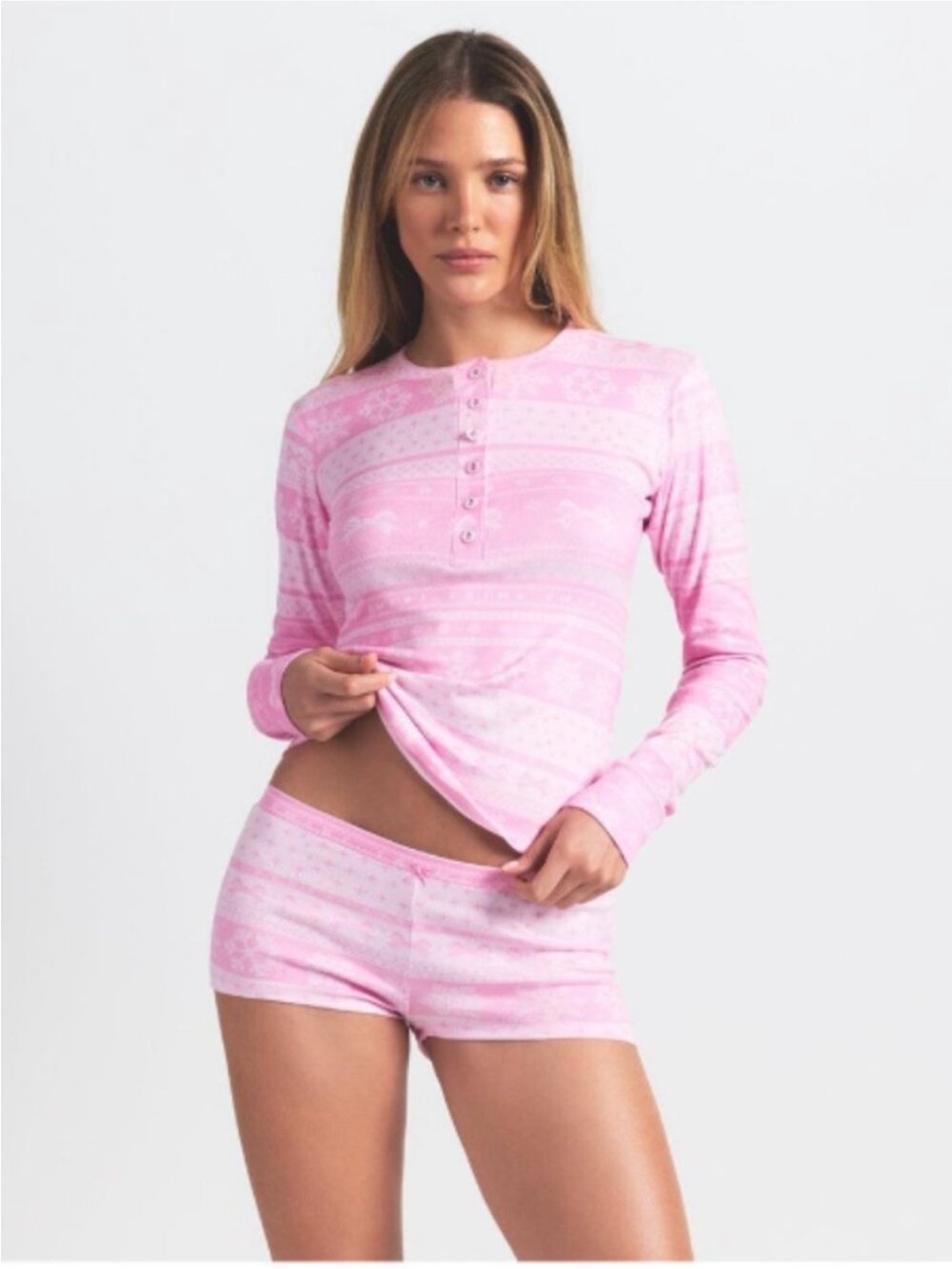 Skims Plush Pointelle Henley Short Sleep Set - Small